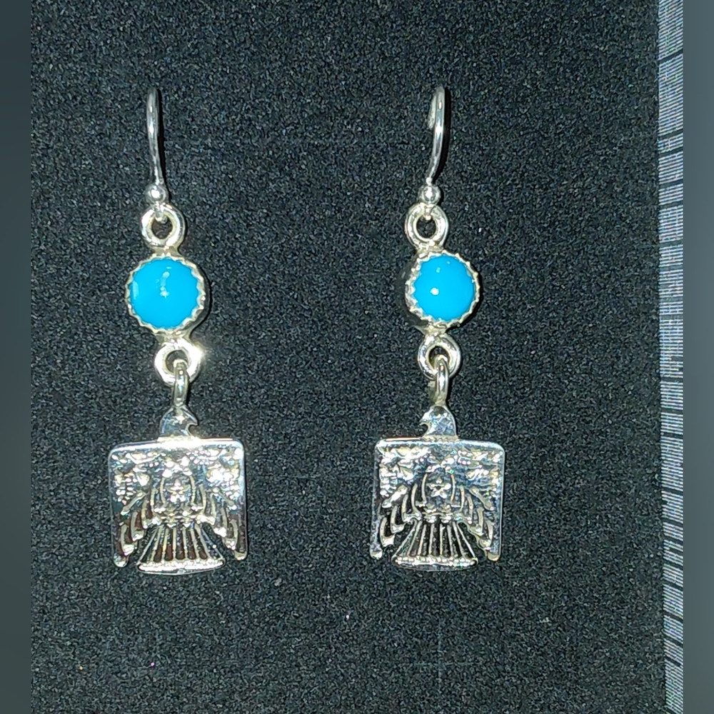Silver and Turquoise Eagle Dangle Earrings - Picture 8 of 8